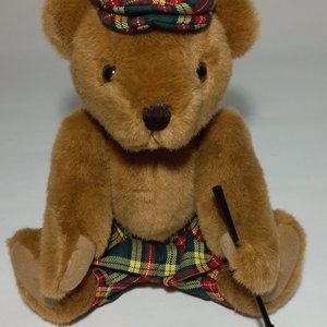 VINTAGE Poseable TEDDY BEAR with Golf Pants Club and Hat Size 12in